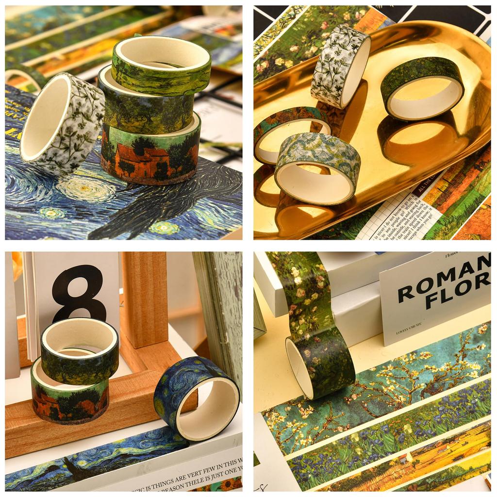 Songdao Washi Tape Sternen-Set Gold- und Silberfolie Ölgemälde Abdeckband Van Night Perfekt für und Geschenkverpackung x 2m Himmel, 25-Rollen-Band, Gogh-Stil