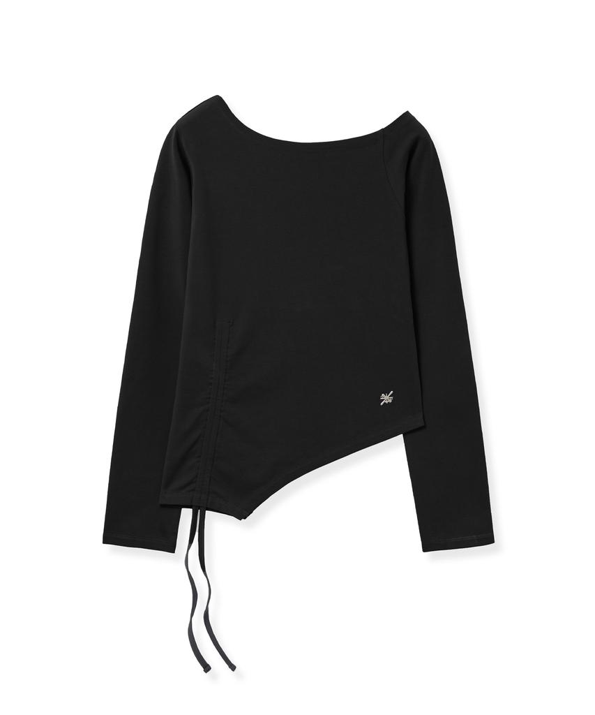 Lougeu Shirred Off-Shoulder Long Sleeve_Black