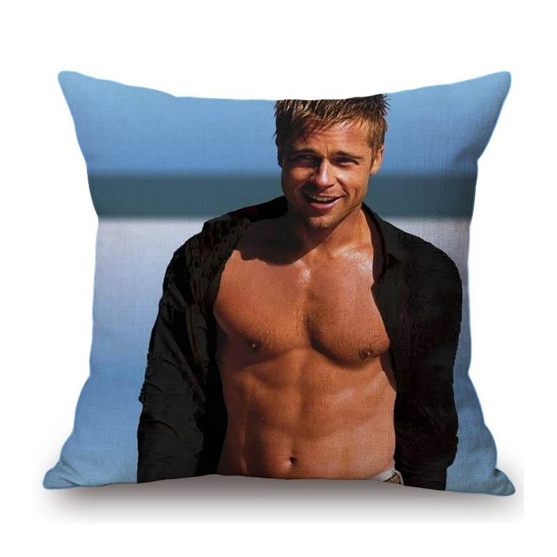 Sexy Krásný Super Hvězda Brad Pitt Svalovec Fanoušci Dárek Bavlna Len Pohovka Polštář na pohovku Potah Dekorace Domu Umělecký Potah na polštář