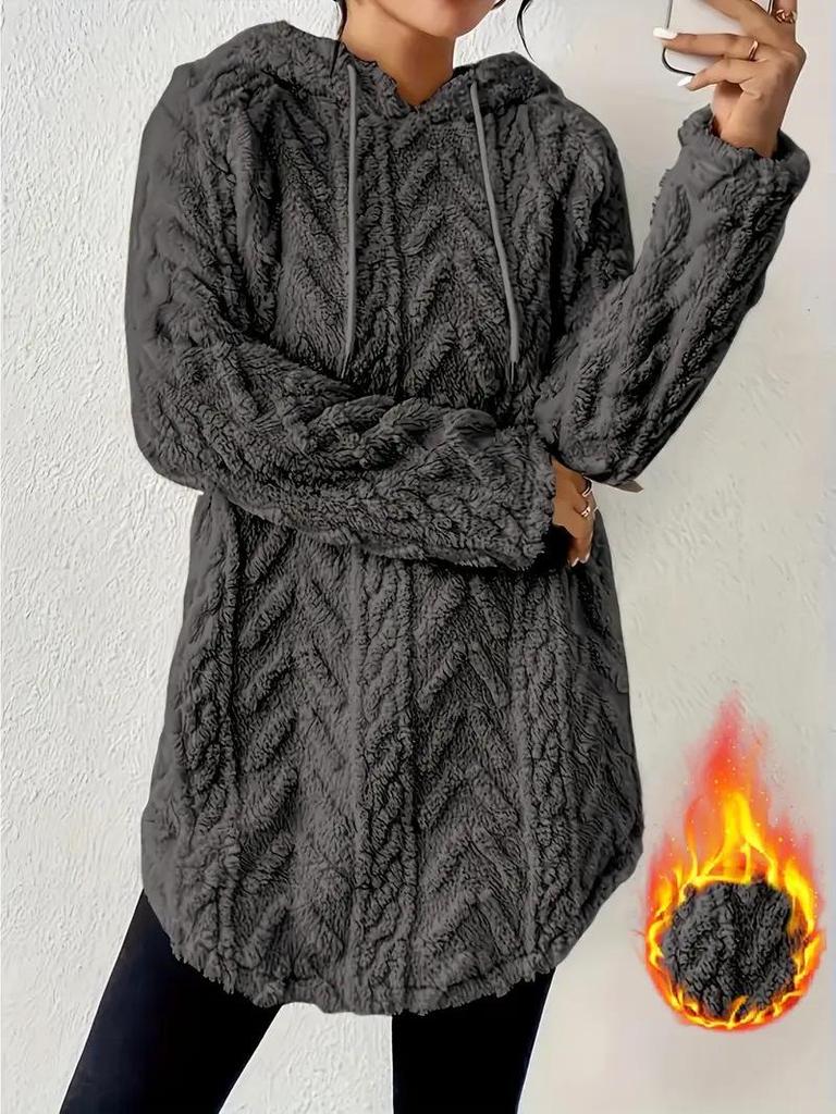2025 Women's Solid Color Hooded Jacquard Slim Sweatshirt Jacket with Drawstring