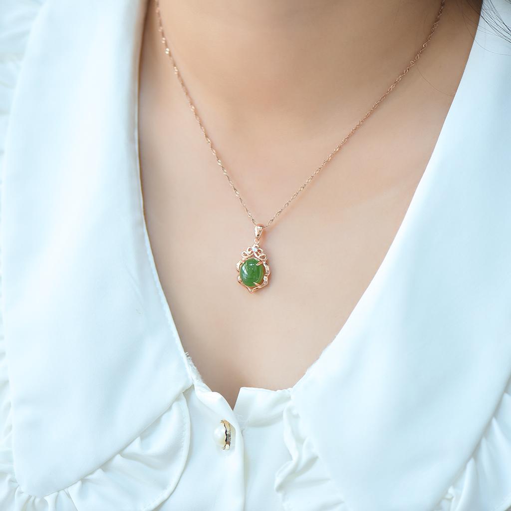 Hotan Jade S925 Silver Inlaid Jasper Egg Face Pendant for Women