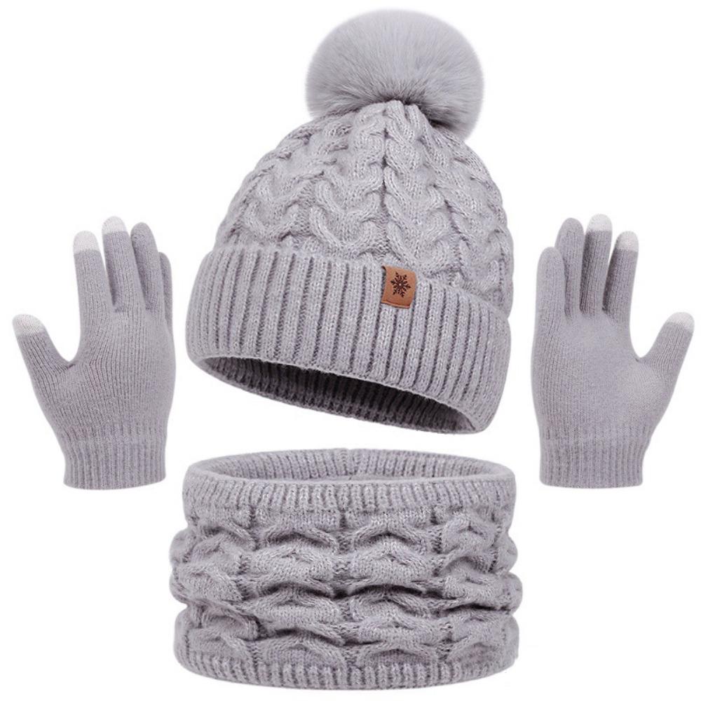 

Solid Color Pompom Beanies Hat Thickened Women s Winter Accessories Set Outdoor