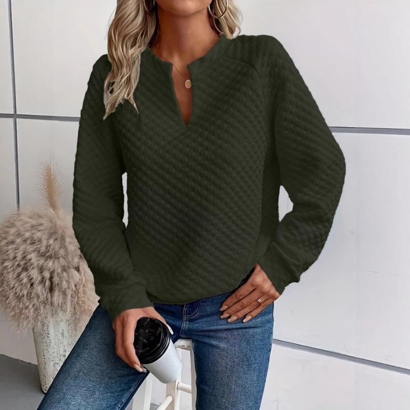 2025 Autumn New European American Women's Solid Color Deep V-neck Spliced   Long-sleeved Casual Sweatshirt