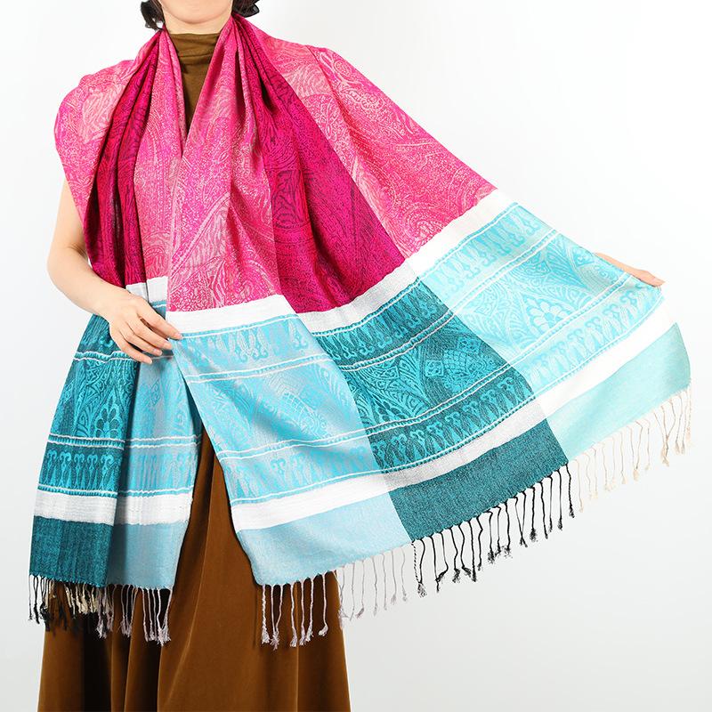 New shawl stripes contrasting colors autumn and winter fashion fringed women's scarf light luxury large size shawl