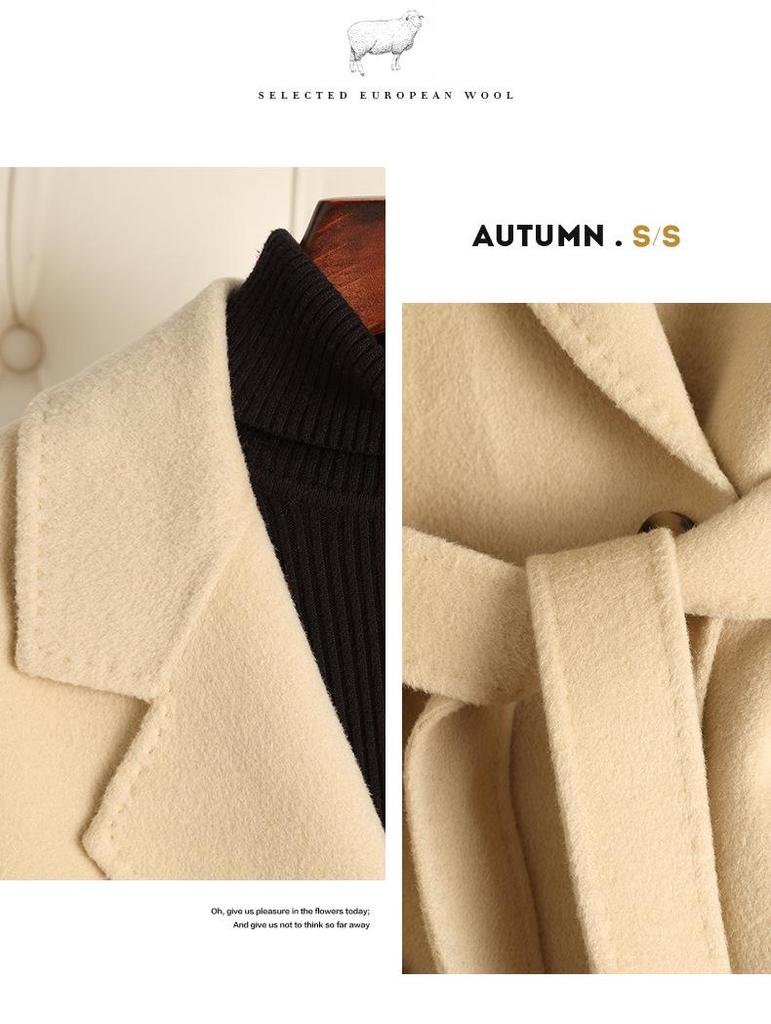 M Familie High-End Wollmantel: Doppelseitig, Überknie, Hepburn-Stil für Damen