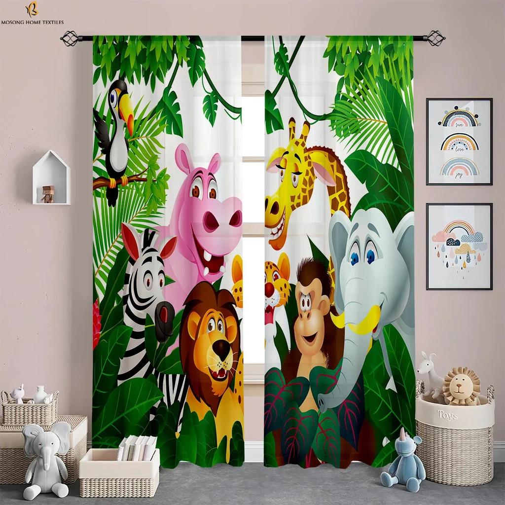 Forest Animal Cartoon Printed Curtains Polyester Fiber Curtains Children's Room Living Room Study Dormitory Decorative Curtains