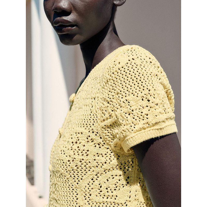 Za2025 Summer New Women Clothes Versatile Crocheted Casual Round Neck Short Sleeve Knitted Top 6236020 300