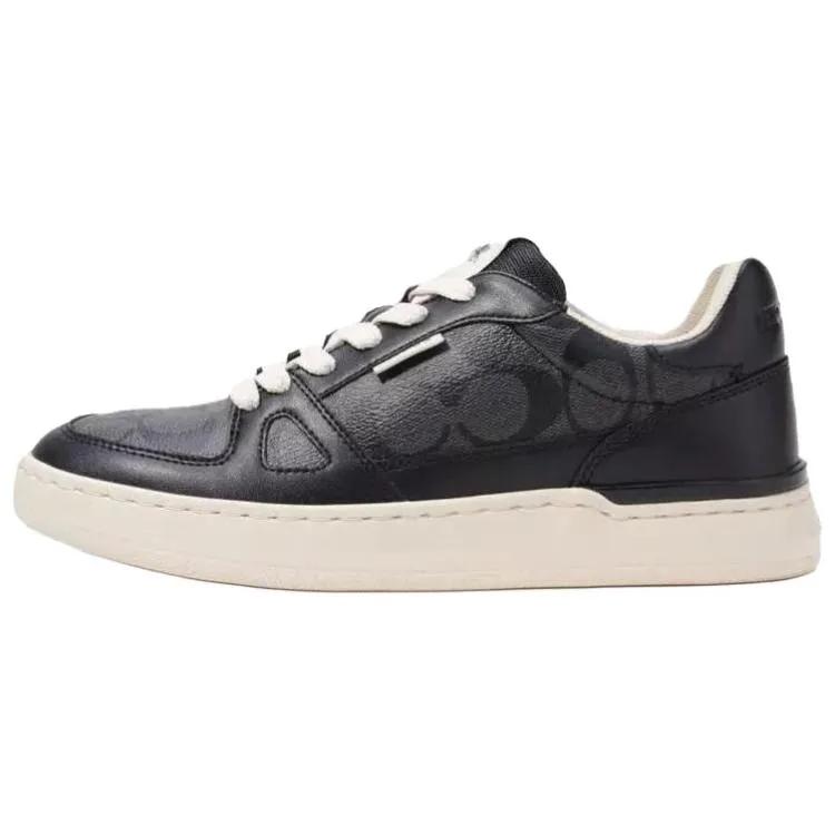 COACH Leather Abrasion Resistant Low top Skateboard Shoes Women's Black (Unisex) Skate Shoes CM691 FBK