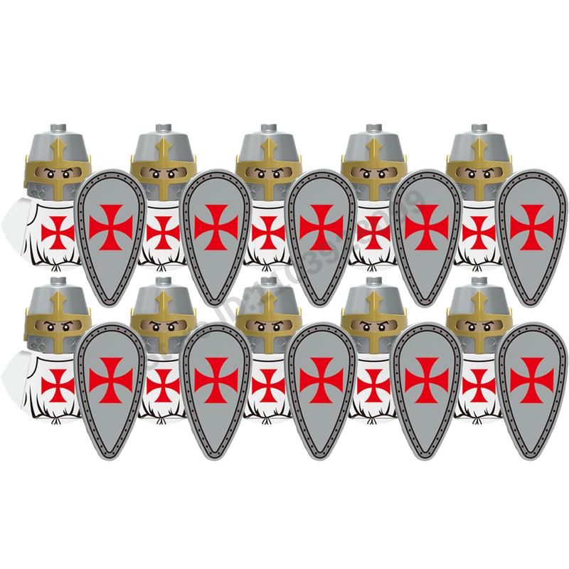 Mittelalterliche Actionfiguren Baustein Burg Miliz Tempelritter Römischer Infanteriesoldat Kreuzritter Spartaner Krieger Ziegelstein