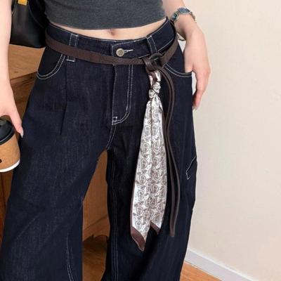 Moda Cinturones Estilo Nudo Sin Agujero Cinturón Fino de Cuero PU para Mujer Decoración de Jeans Vestido