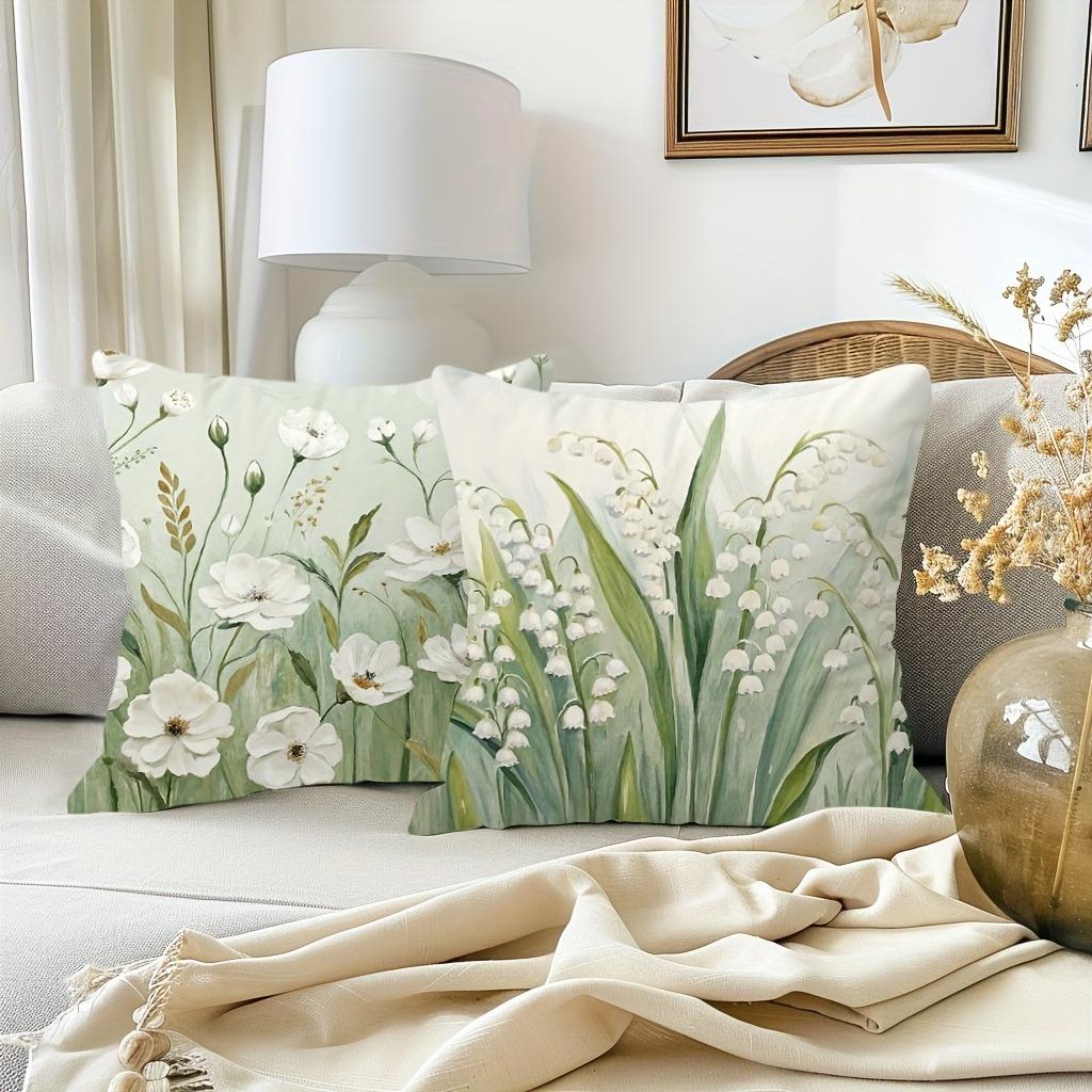 Grüne Blume Frühling - Themen KissenbezugSchlafzimmer Wohnzimmer Sofa Heimdeko Polyester Kissenbezug mit Reißverschluss