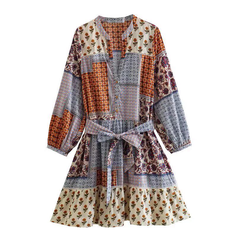 European & American Style Casual Belted Women s Shirt Dress Extra Small
