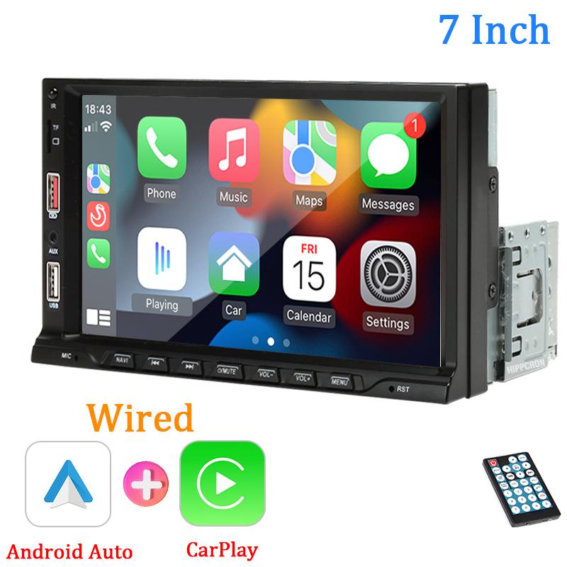 HIPPCRON Car MP5 Radio Carplay and Android Auto 7Inch HD Display Touch Screen for Vehicle Audio Player 1DIN Mirror Link Dual USB