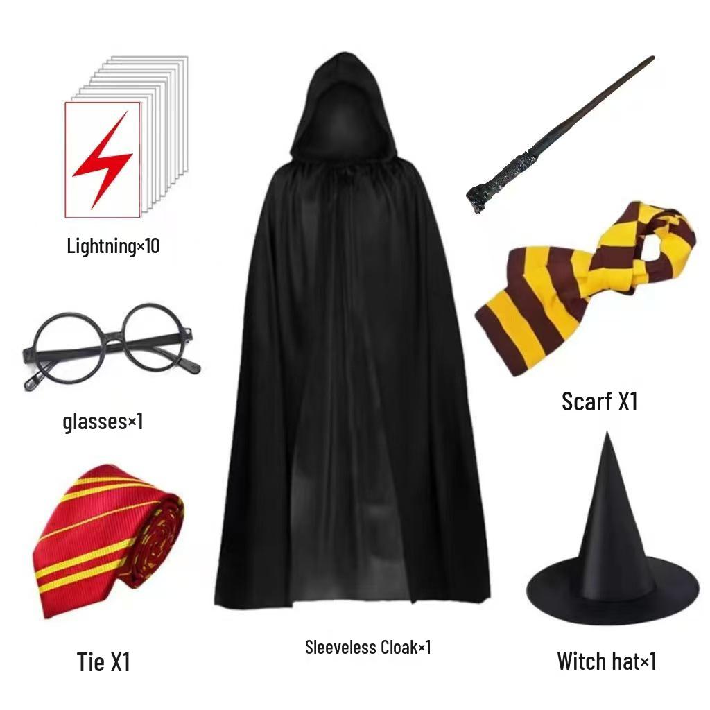 Halloween Black Satin Grim Reaper Vampire Cloak Costume for Adults & Kids