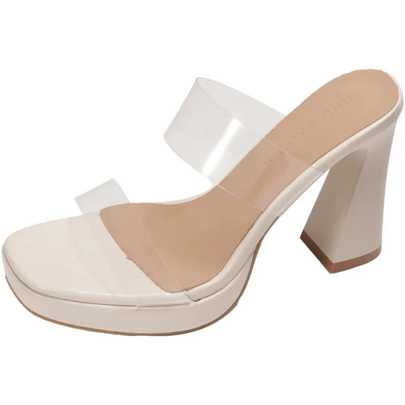 

Женские летние туфли на высоком каблуке, сексуальные элегантные женские прозрачные босоножки на платформе, роскошные мюли, шлепанцы, модные женские повседневные босоножки с открытым носком 35 белый