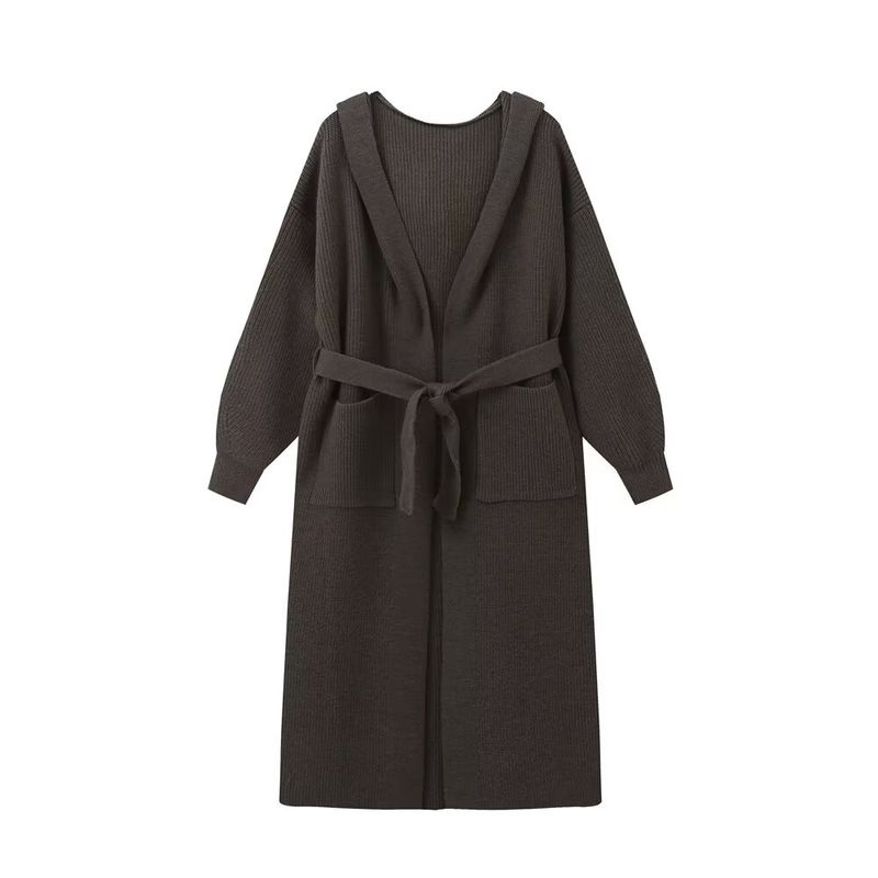 Kaslead New Arrival Women's Clothing Fashion Style Fashion Minimalist Loose Cardigan with Belt Long Sleeve Knitted Coat