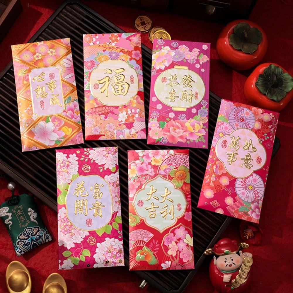 6Pcs/set Removable New Year Envelope Bag Cartooon New Year Red Packet Blessing Gift