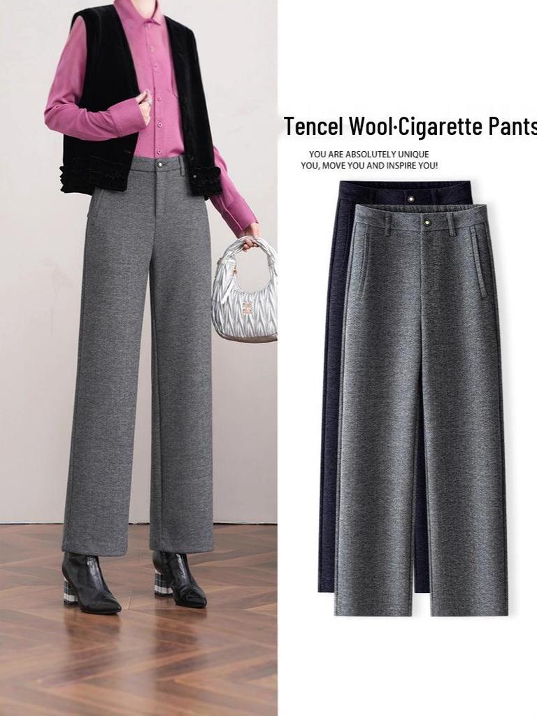 2025 Herbst/Winter High Waist Tencel Wolle Zigarettenhose: Schlankmachender lockerer Fall für vielseitige Freizeitkleidung
