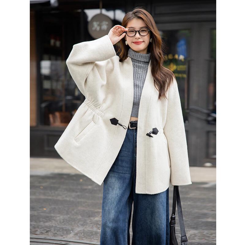 Mocana Women's Elegant Disc Buckle Wool Blend Coat