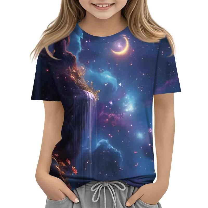 

Children s Starry Sky Printed Multi Color T-shirts Girls Fashion Soft Comfortable T-shirt 170