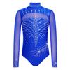 Dívčí trikot s rolákem a dlouhým rukávem, síťované díly, třpytivé kamínky, skrytý zip na zádech, gymnastický body
