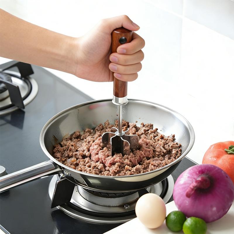 304 Stainless Steel Meat Chopper, Multi-Purpose Potato Masher, Jam Mixing Smasher Tool, Manual Ground Meat Breaker for Kitchen, Silver