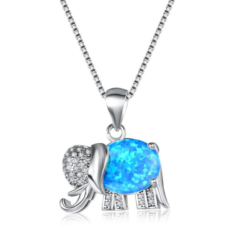 

wishS blue and white Opal elephant pendant necklace + CM versatile collarbone chain синий