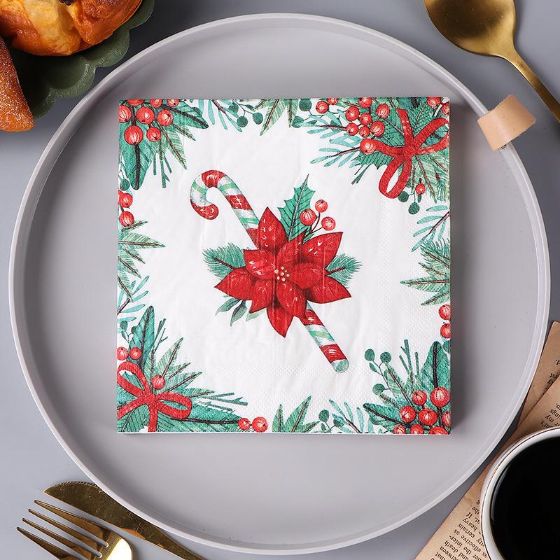 Christmas Printed Napkins - Festive Dining & Bakery Paper Napkins, Disposable Handkerchief Tissue for Home, Restaurant 20pcs/pack