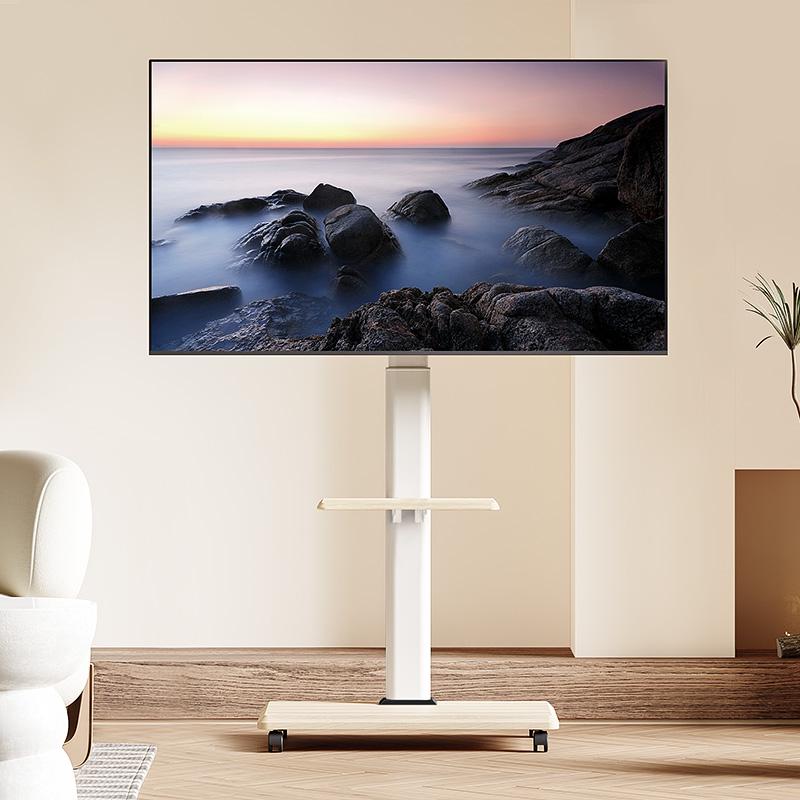 Youbei Mobile TV Stand for Xiaomi, Hisense, TCL - Floor-Standing White Solid Wood Art Cart