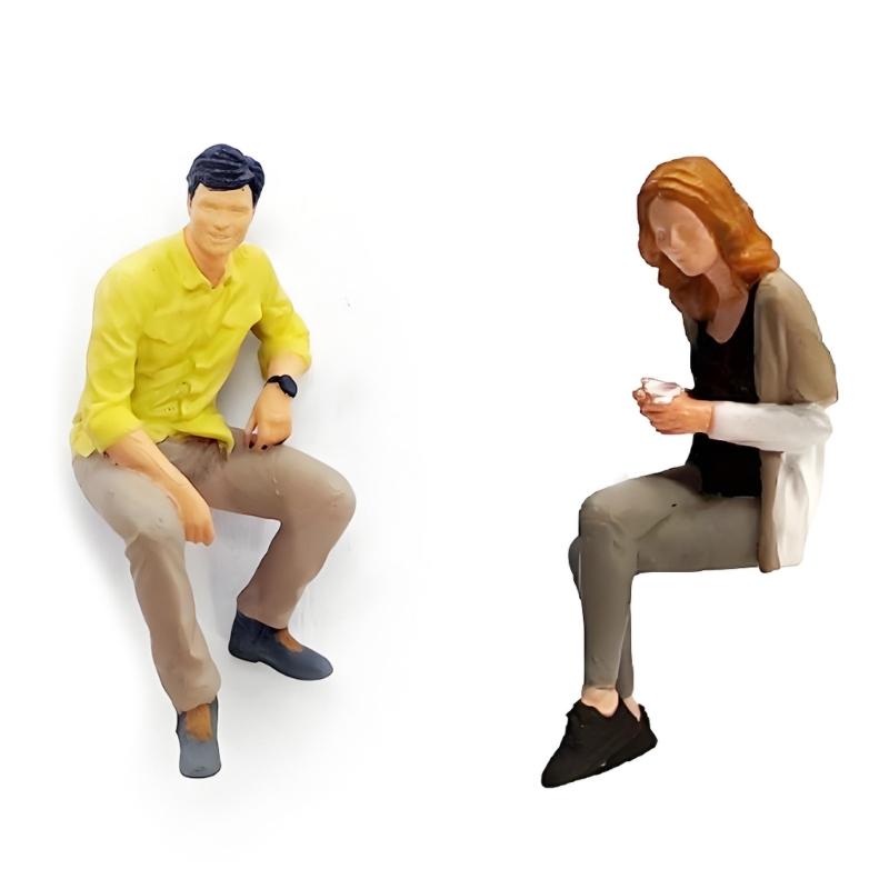 Decorative Resin Miniature People Models 1:64 Size Sitting Figure Sculpture Suitable for DIY Projects & Family Activity