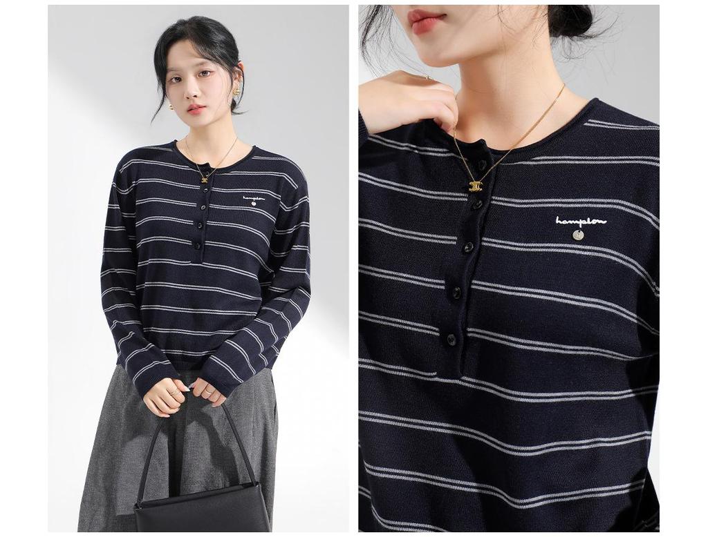 Women's Long Sleeve Merino Wool Striped Base Layer T-shirt, Autumn/Winter Outerwear or Innerwear, Cardigan Top.