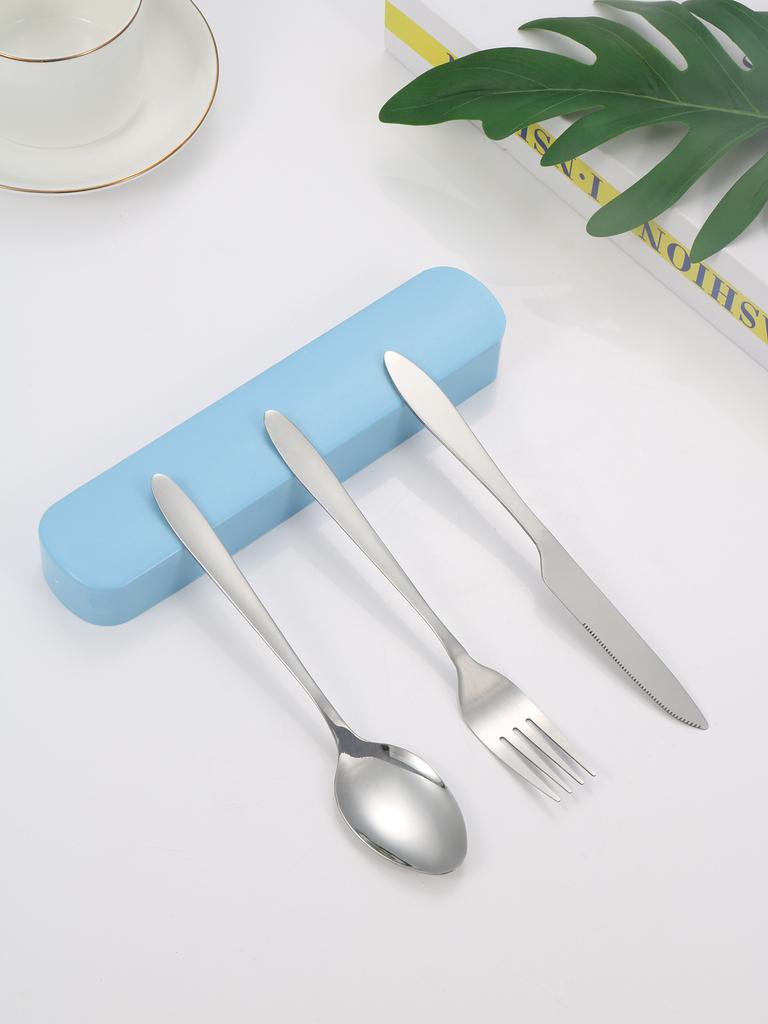 3pc Portable suit students go to school dining suit his knife and fork spoon with receive a case