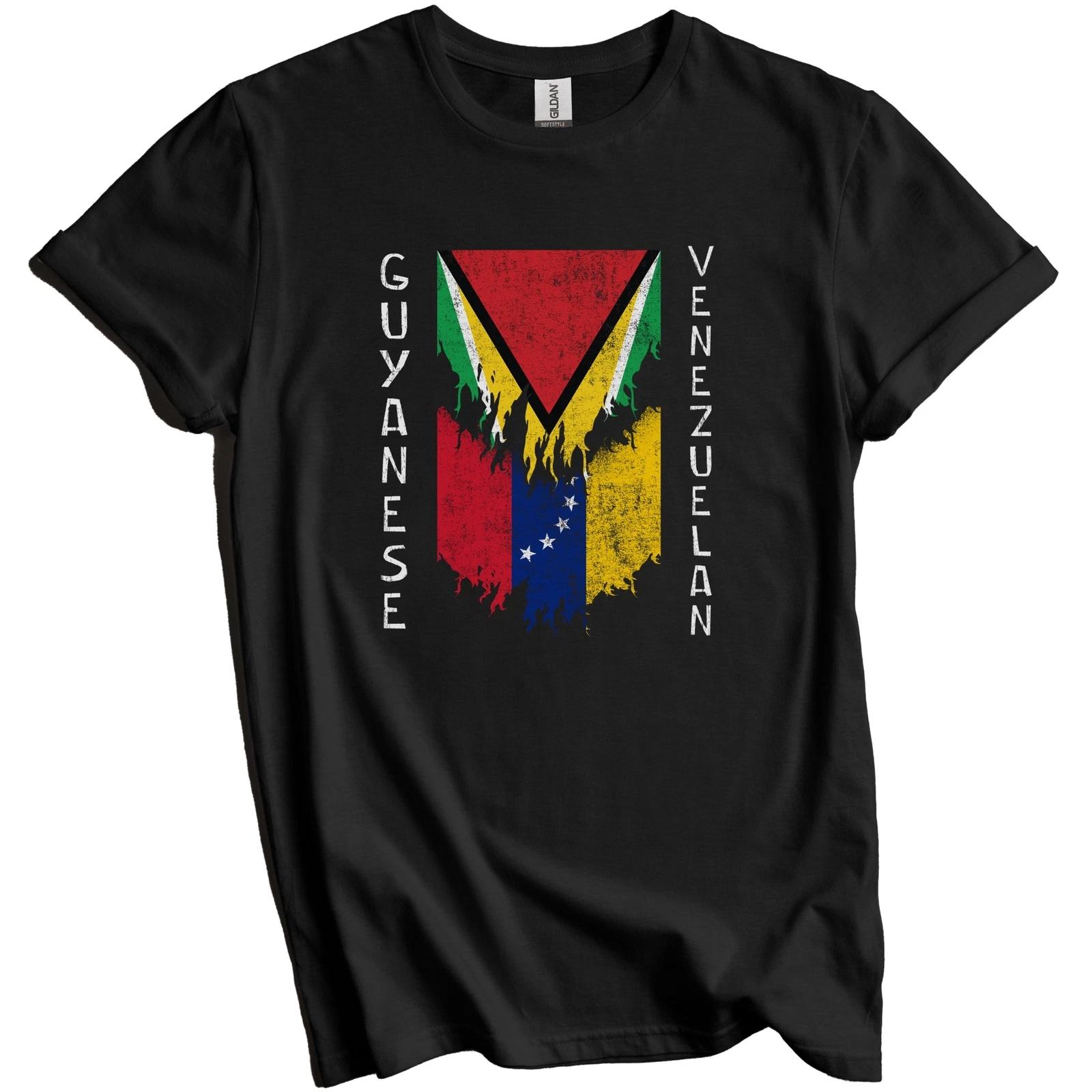 Guyanese Venezuelan Flags Ripped Torn Guyana Venezuela T-Shirt 2XL