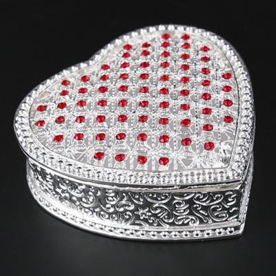Mini Caixa de Armazenamento de Joias Organizador de Pulseiras, Exquisita Forma de Coração Liga de Metal com Pedras Incrustadas Pote de Armazenamento de Anéis Exibição de Cômoda Presentes para Casais