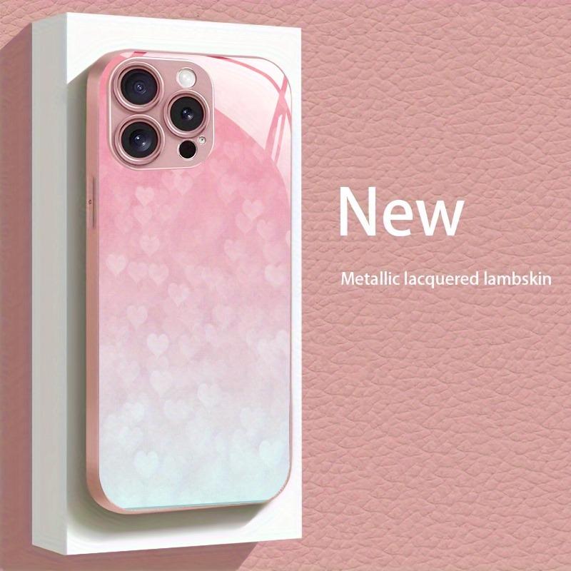 Motif dégradé Ombre de Lumière Cœur d'Amour Peinture Métallique Étui en Verre Pour iPhone 11 12 13 14 15 16 17 Pro Max Plus 16E 17Air Coque