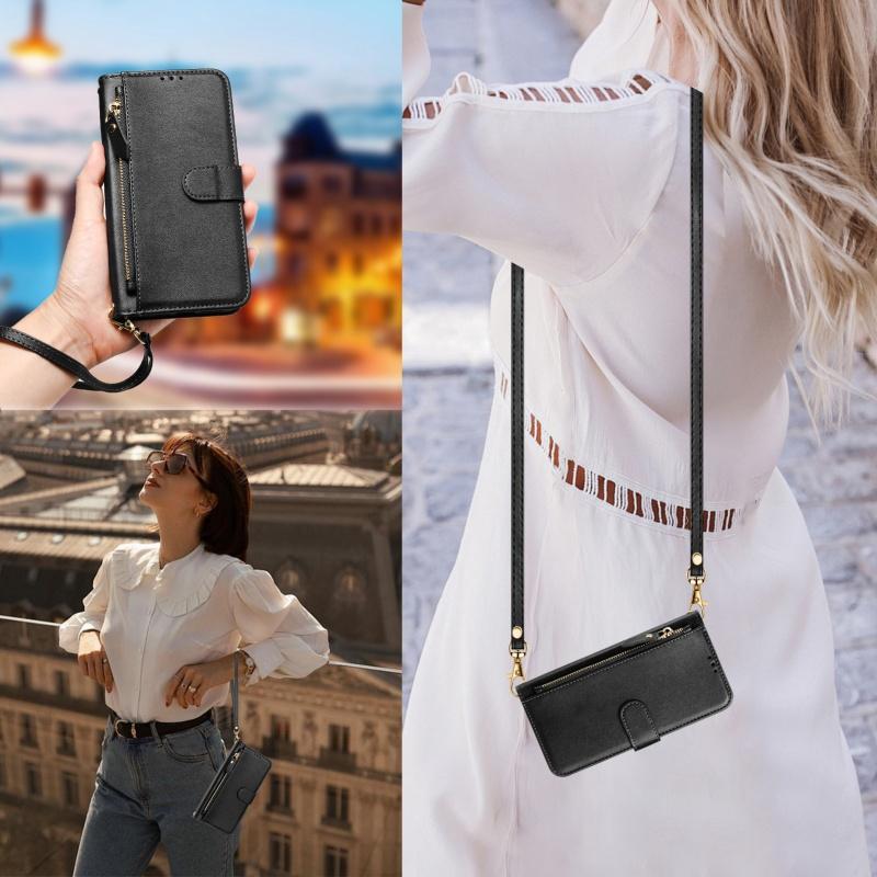 Wireless Charging Lanyard Leather Phone Case for Google Pixel 10 Pro XL 9 9A 8 8A 7 7A 6 6A 5 5A Zipper Wallet Card Flip Cover