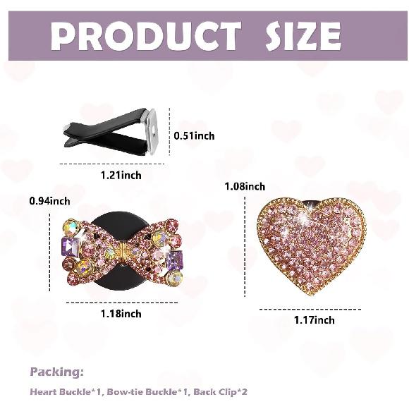 2PCS Bling Car Vent Clips with Bow Tie & Heart Design,Stylish Car Air Vent Clips with Rhinestones for Cars Decorations,Universal Vehicle Accessories