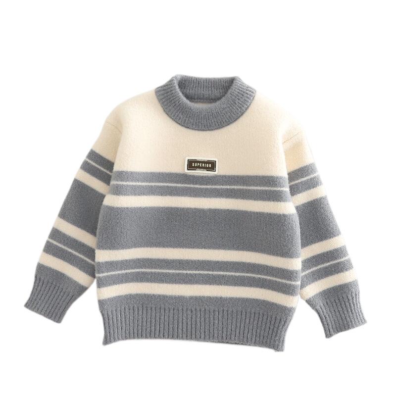 Dicker gestreifter Strickpullover für Kinder - Rundhals-Pullover für Jungen.