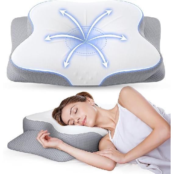 Cervical Pillow for Neck Pain Relief - Ergonomic Memory Foam Pillow with Cooling Case Orthopedic Support Side Sleeper Pillow for Pain Relief Support