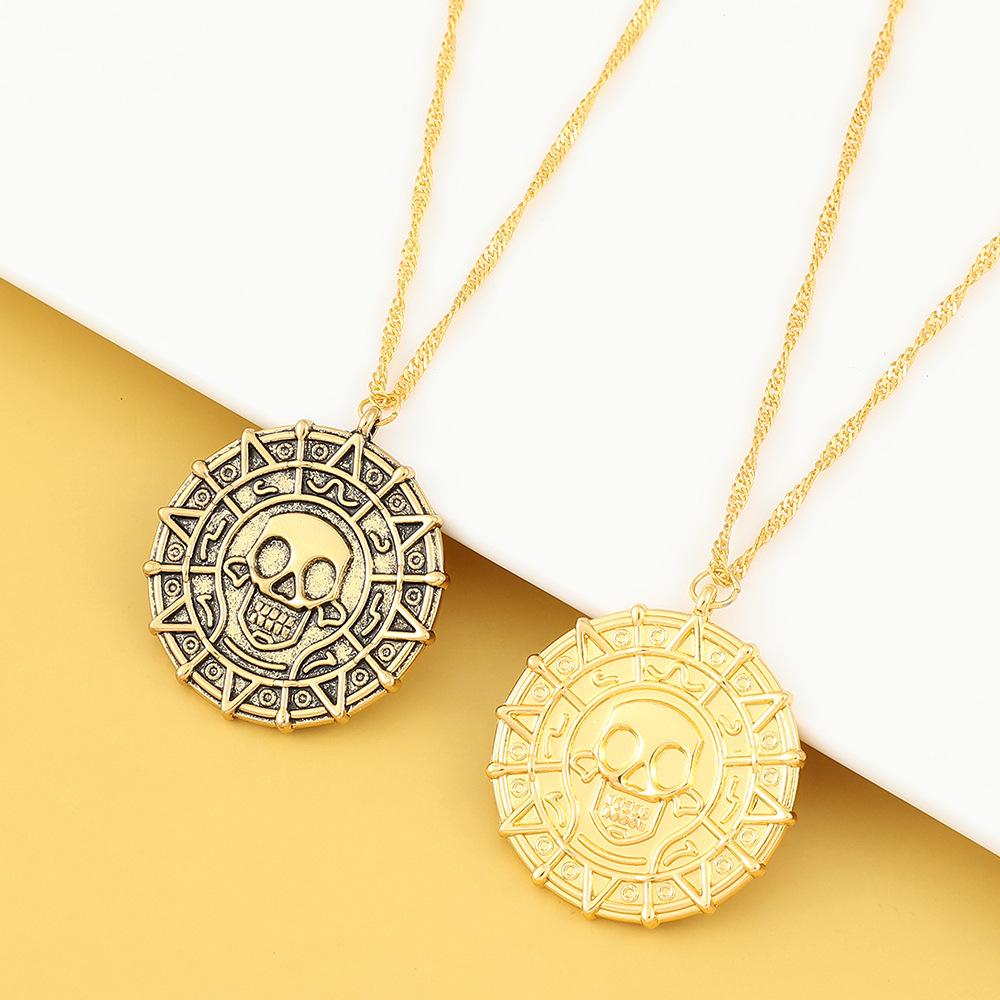 Vintage Necklace Aztec Medallion Skull Pendant Accessories
