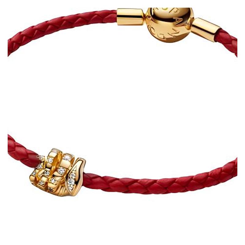 Pandora Small gold snake with diamond design trim bracelet women's red ZT3084