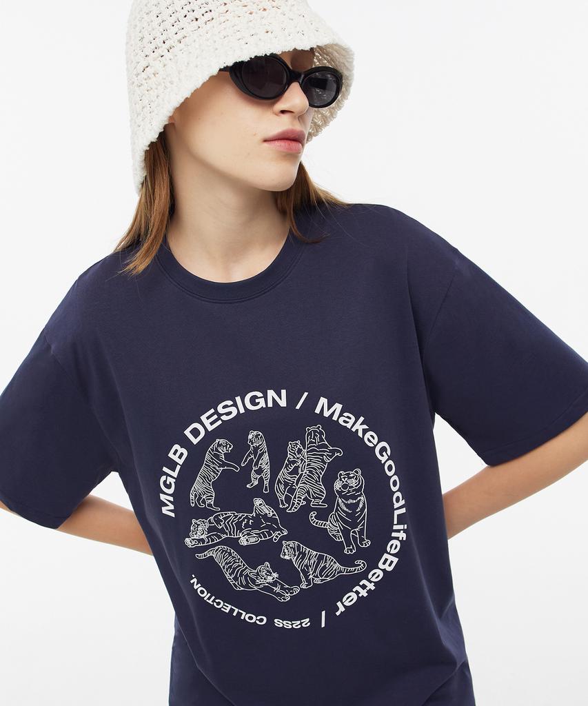 MATCHGLOBE Tiger Circle Drawing Boxy Tee (Navy)