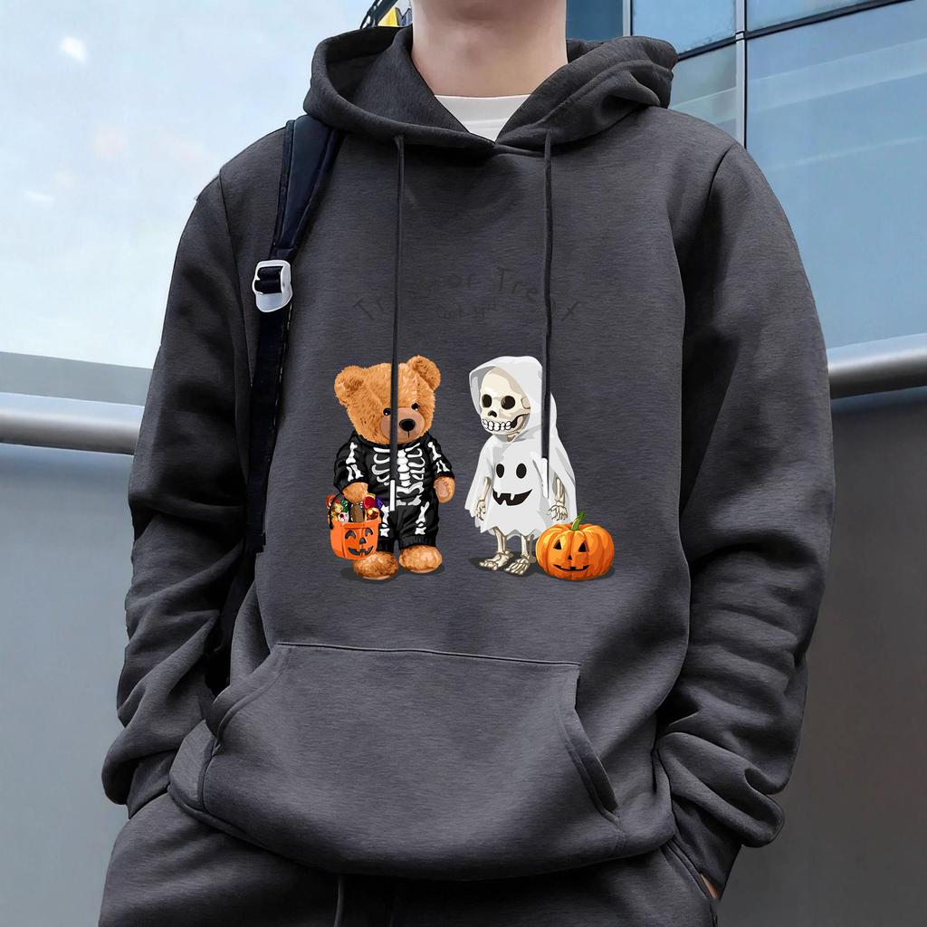 "Halloween Bear"Men's Casual Hoodies Fleece Hip Hop 250g/m² Solid Pullover Sweatshirt Men Sportswear Clothing Sweatshirt Men's Clothing