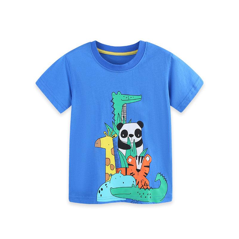 

New Summer Boys Short-Sleeved T-Shirt with Animal Cartoon Print Children s Crew Neck Sweatshirt 7Y(125cm）