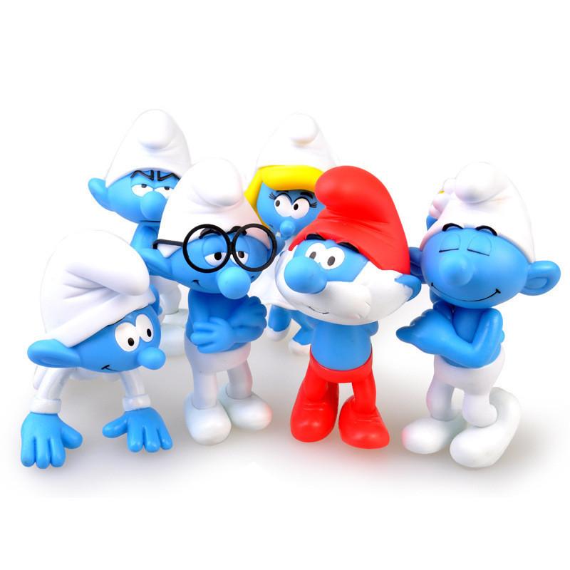 Encantador Desenho Animado Smurfs Conjunto de 6 Adoráveis Bonecos Colecionáveis de PVC
