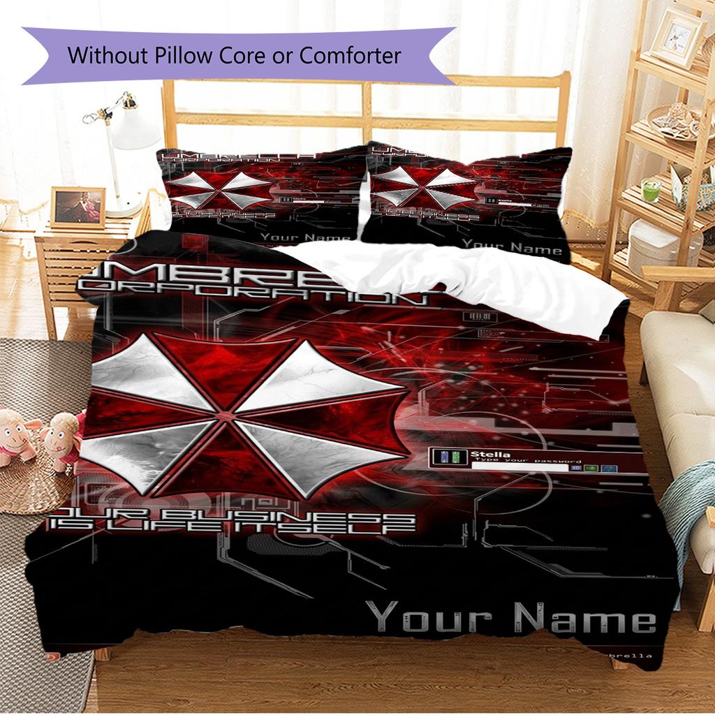 Name Custom Umbrella Corporation Pattern Bedding Set Quilt Cover Pillowcase Home Decor Gift (1 * Duvet Cover + 2 * Pillowcase, Without Core)