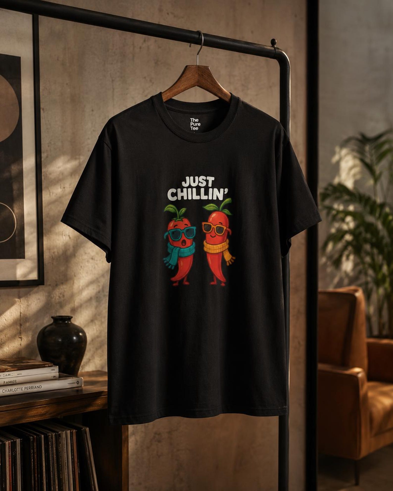 Just Chillin Chili Pepper T-Shirt, Funny Food Pun Graphic Tee L