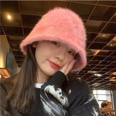 Solide Kunstpelz Bucket Cap Damen Becken Hut Wintermütze Koreanische Casual Japanische Hüte
