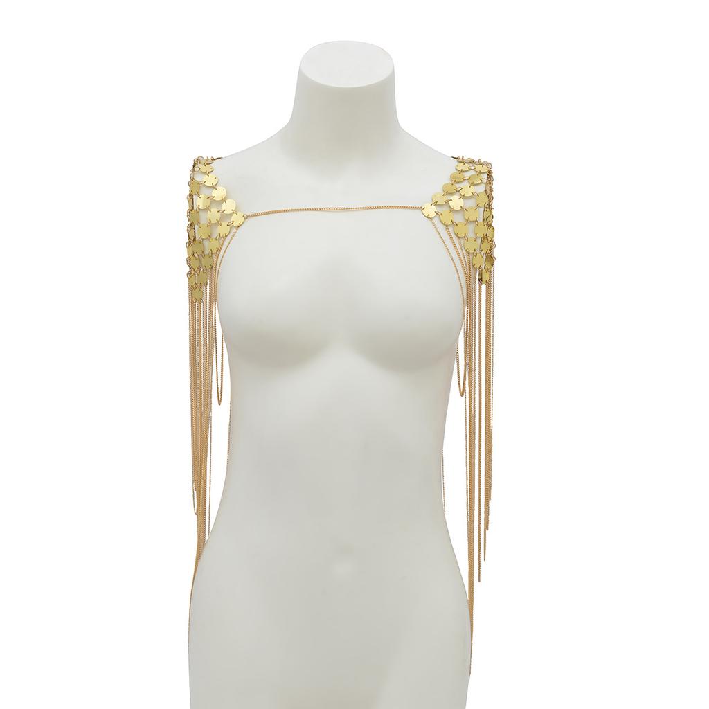 Catena Lunga Personalizzata con Frange per Spalla e Collo, Collana a Corpo a Forma di U con Paillettes Creative per Donna