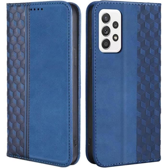 Coque - samsung - galaxy a53 5g - protection magnétique - mosaïque - synthécuir bleu marine
